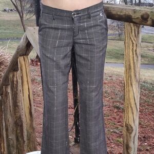 GLO Jeans Charcoal And Silver Inlaid Plaid Women's Dress Pants Office Siren